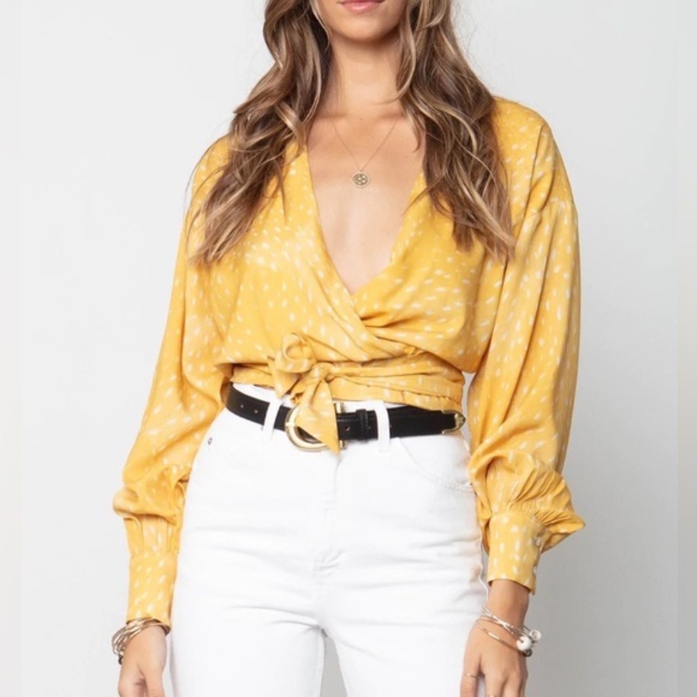 [NWT] STILLWATER Yellow Wrap Blouse. Size Small